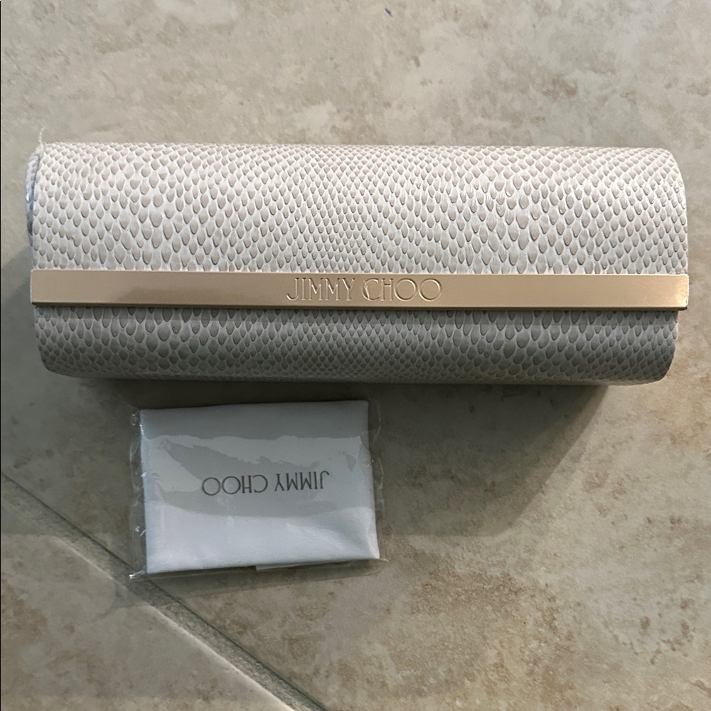 Jimmy Choo Cream glasses case with Gold Accent